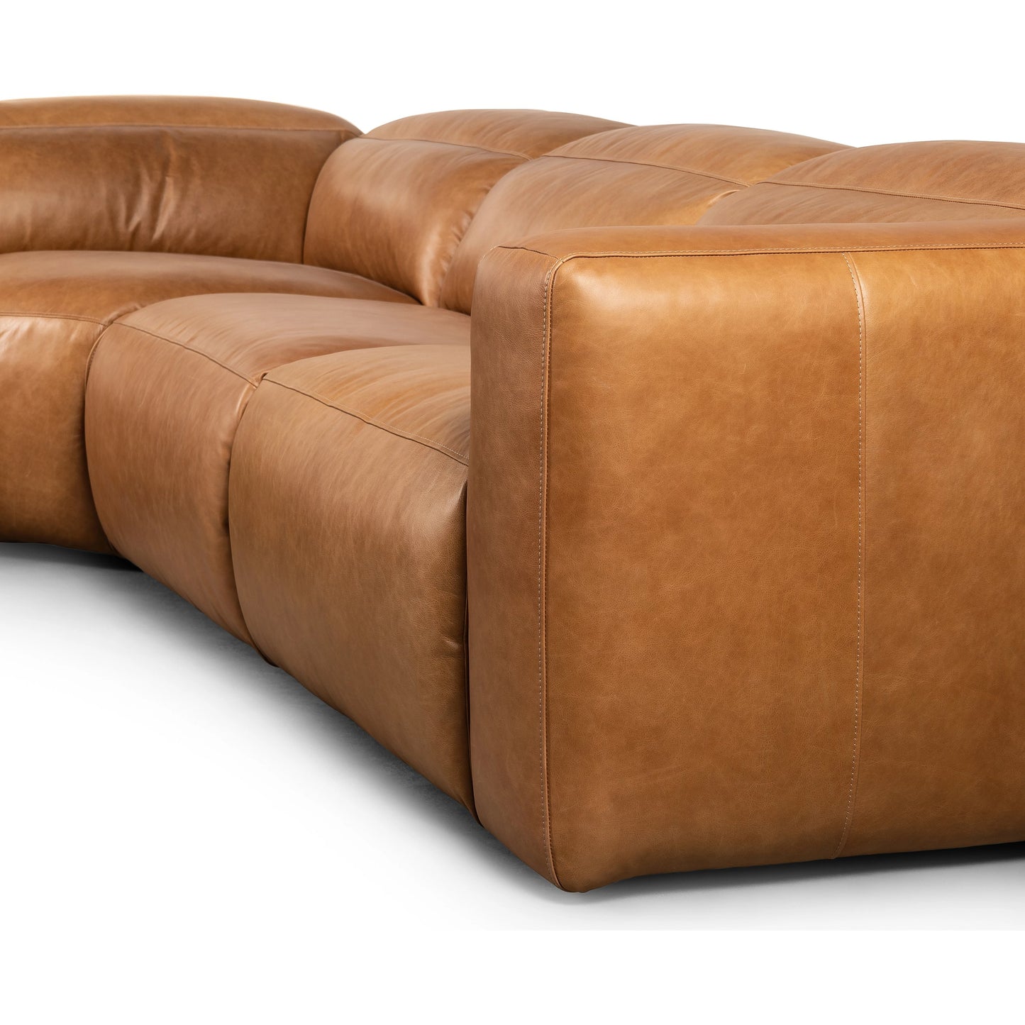 017 SI-2001827 | Closeup | Radley Power Recliner 5-Piece Sectional by Four Hands in sonoma butterscotch. Made from top grain leather, 100% polyester fiber, eucalyptus plywood in a modern style.