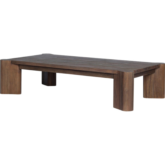 Soho Outdoor Coffee Table by Four Hands in stained saddle brown. Made from solid teak in a unique style.