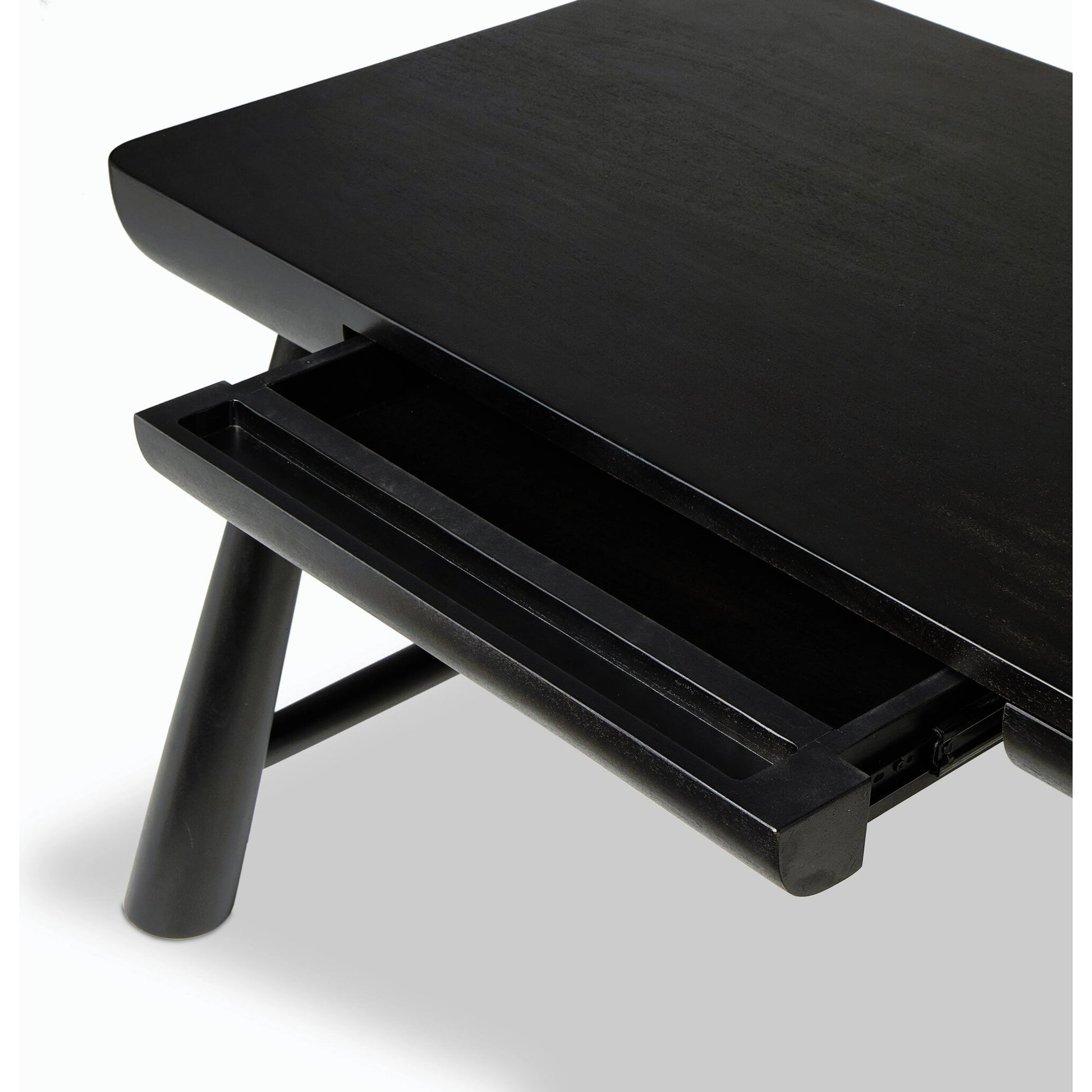 Lorik Desk by Four Hands in worn black acacia. Made from solid acacia in a modern style.