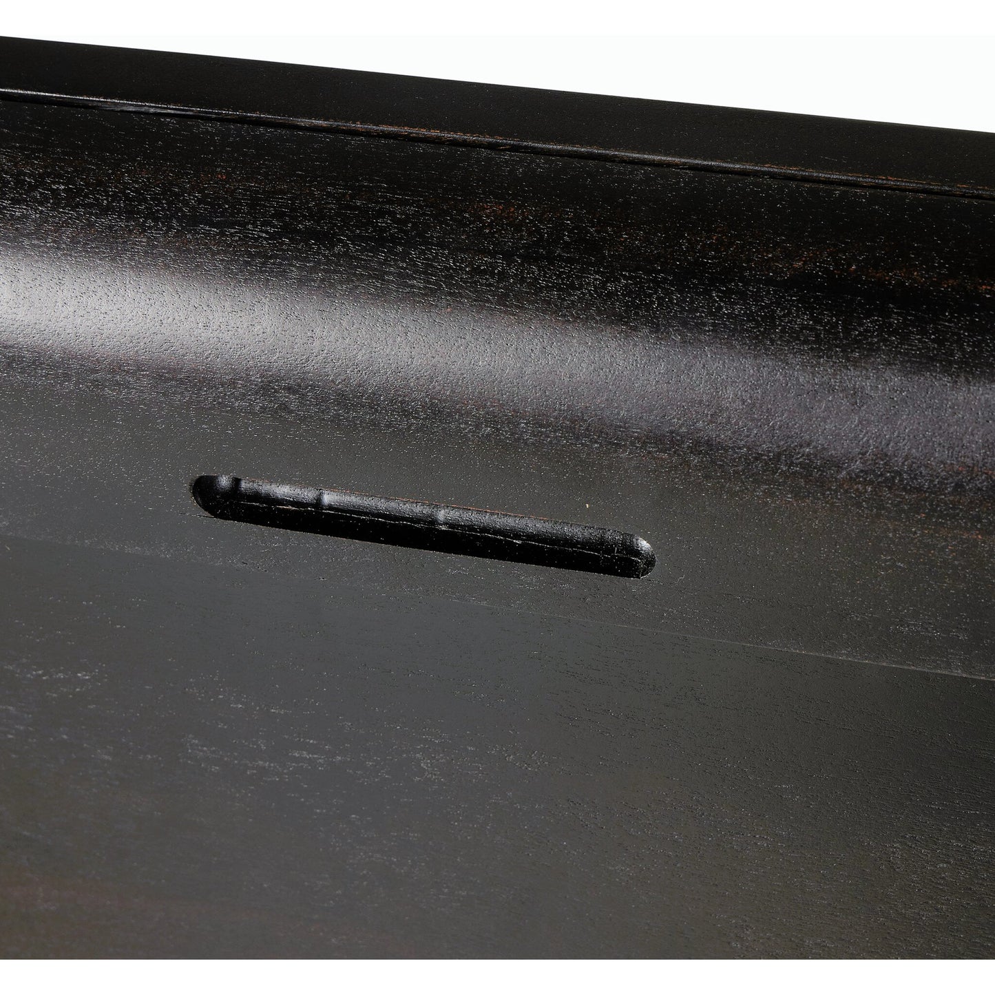 010 SI-2158282 | Closeup | Lorik Desk by Four Hands in worn black acacia. Made from solid acacia in a modern style.