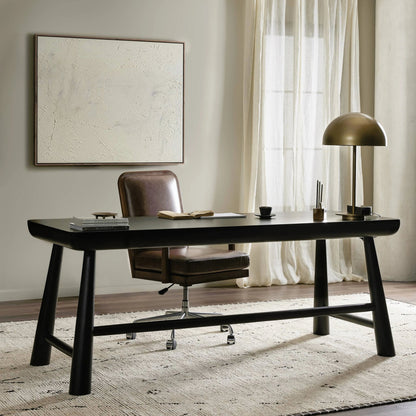 Lorik Desk by Four Hands in worn black acacia. Made from solid acacia in a modern style.