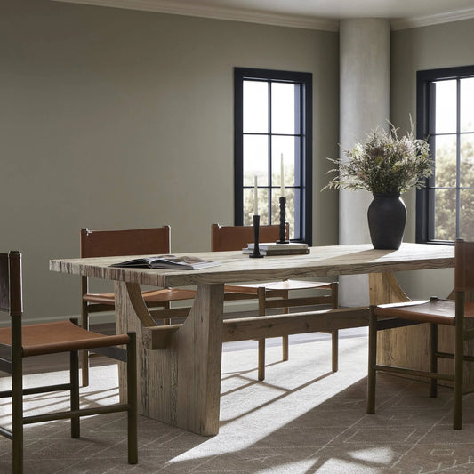 Merida Dining Table by Four Hands. Made from resawn alder, solid alder in a modern style.