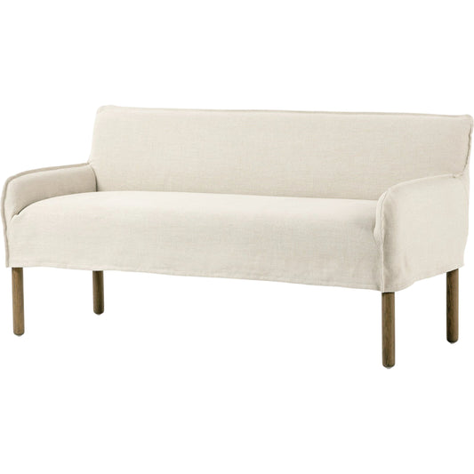 Addington Slipcover Bench by Four Hands in brussels natural, dark oak. Made from 100% flax, linen, solid oak, 100% polyester in a modern style.