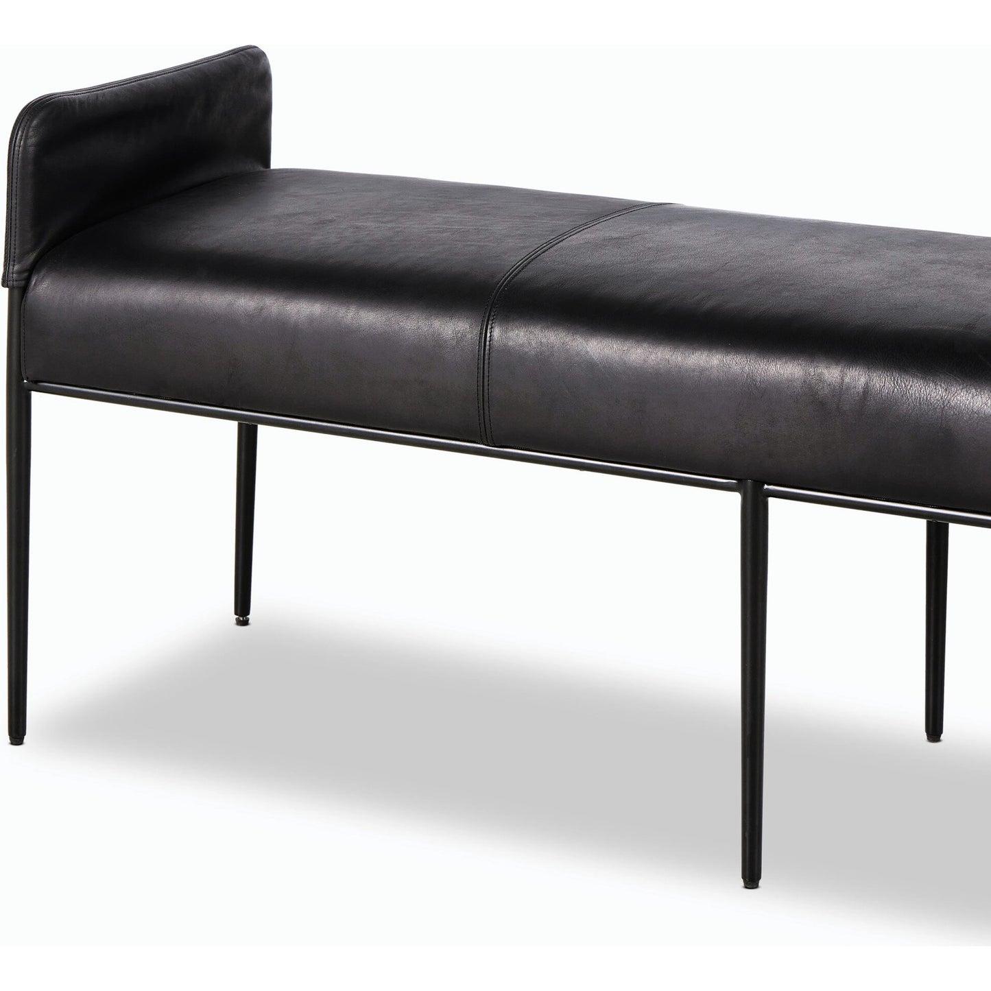 005 SI-2158070 | Closeup | Brickel Backless Bench by Four Hands in heirloom black. Made from top grain leather, iron, 100% polyester in a modern style.