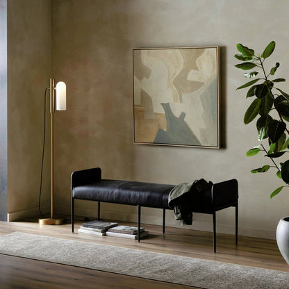 Brickel Backless Bench by Four Hands in heirloom black. Made from top grain leather, iron, 100% polyester in a modern style.