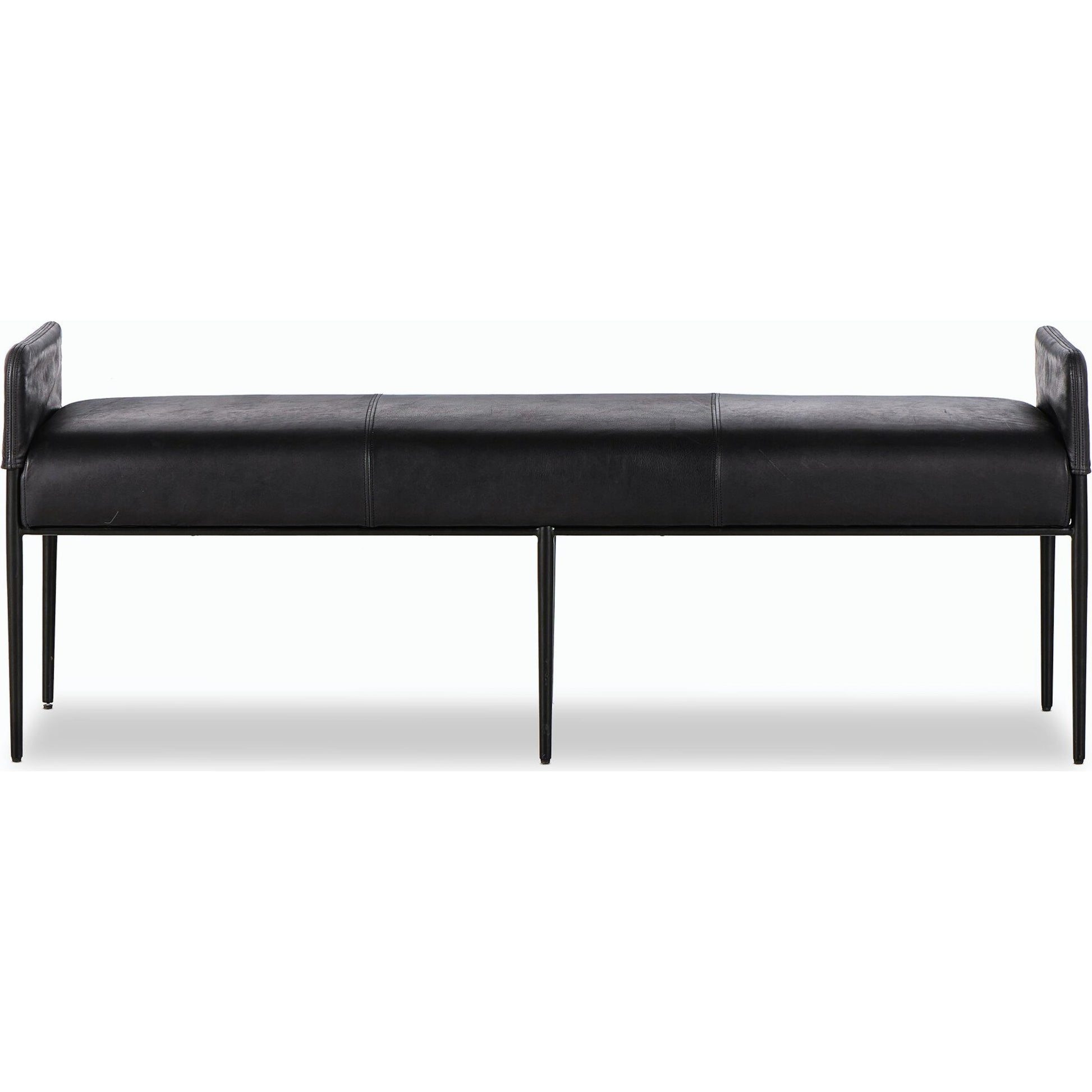 Brickel Backless Bench by Four Hands in heirloom black. Made from top grain leather, iron, 100% polyester in a modern style.