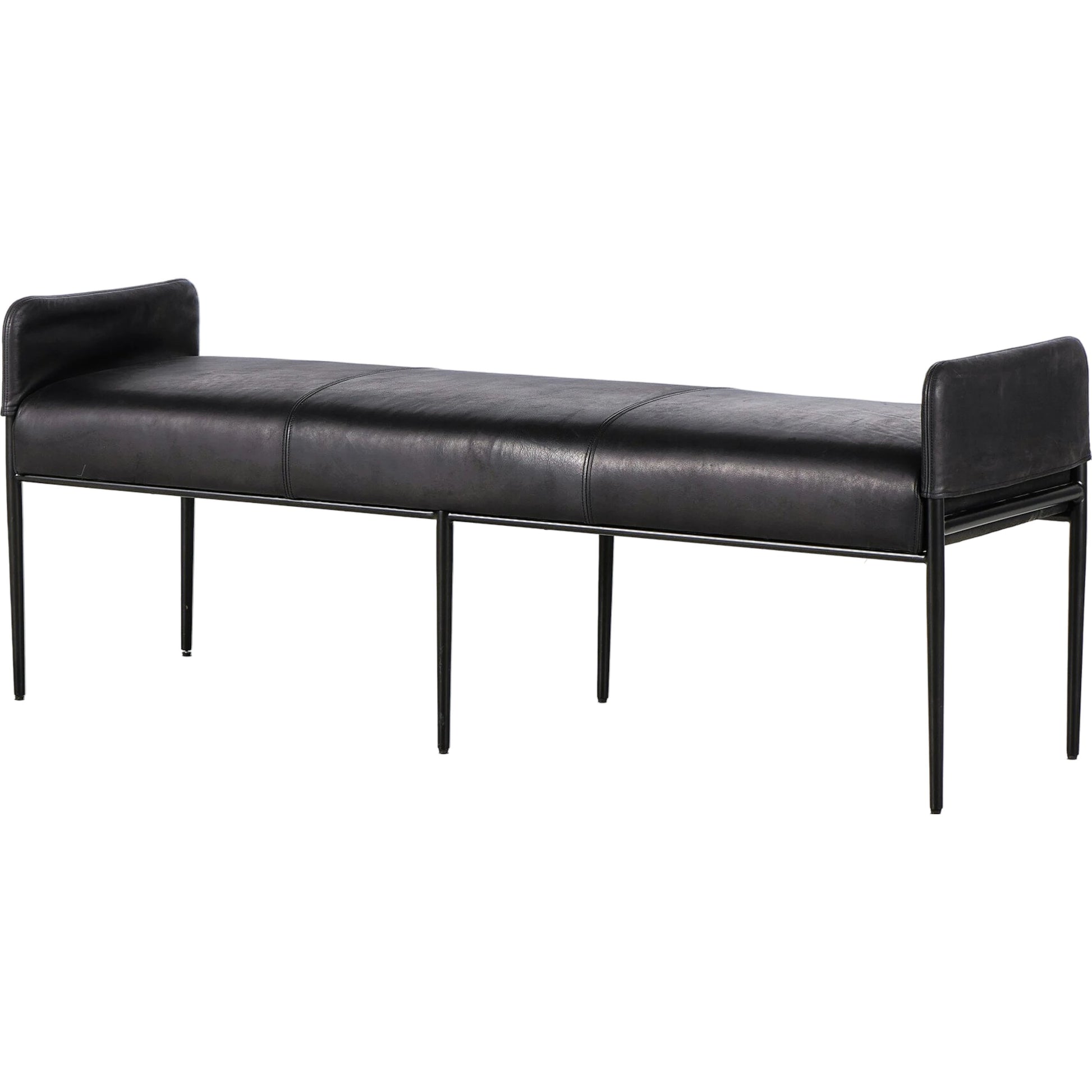 Brickel Backless Bench by Four Hands in heirloom black. Made from top grain leather, iron, 100% polyester in a modern style.