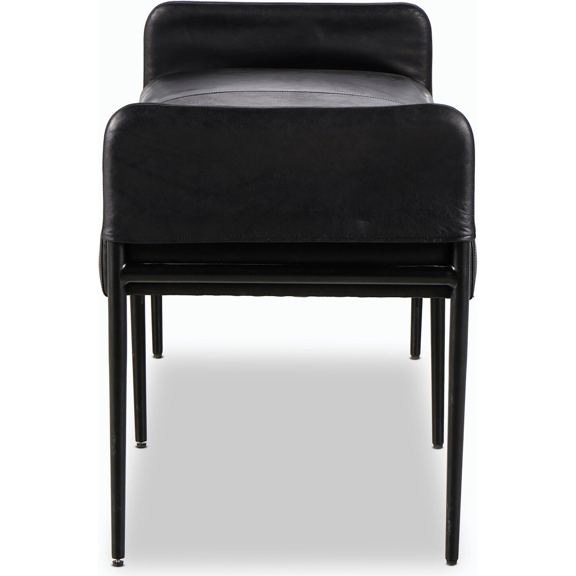 Brickel Backless Bench by Four Hands in heirloom black. Made from top grain leather, iron, 100% polyester in a modern style.