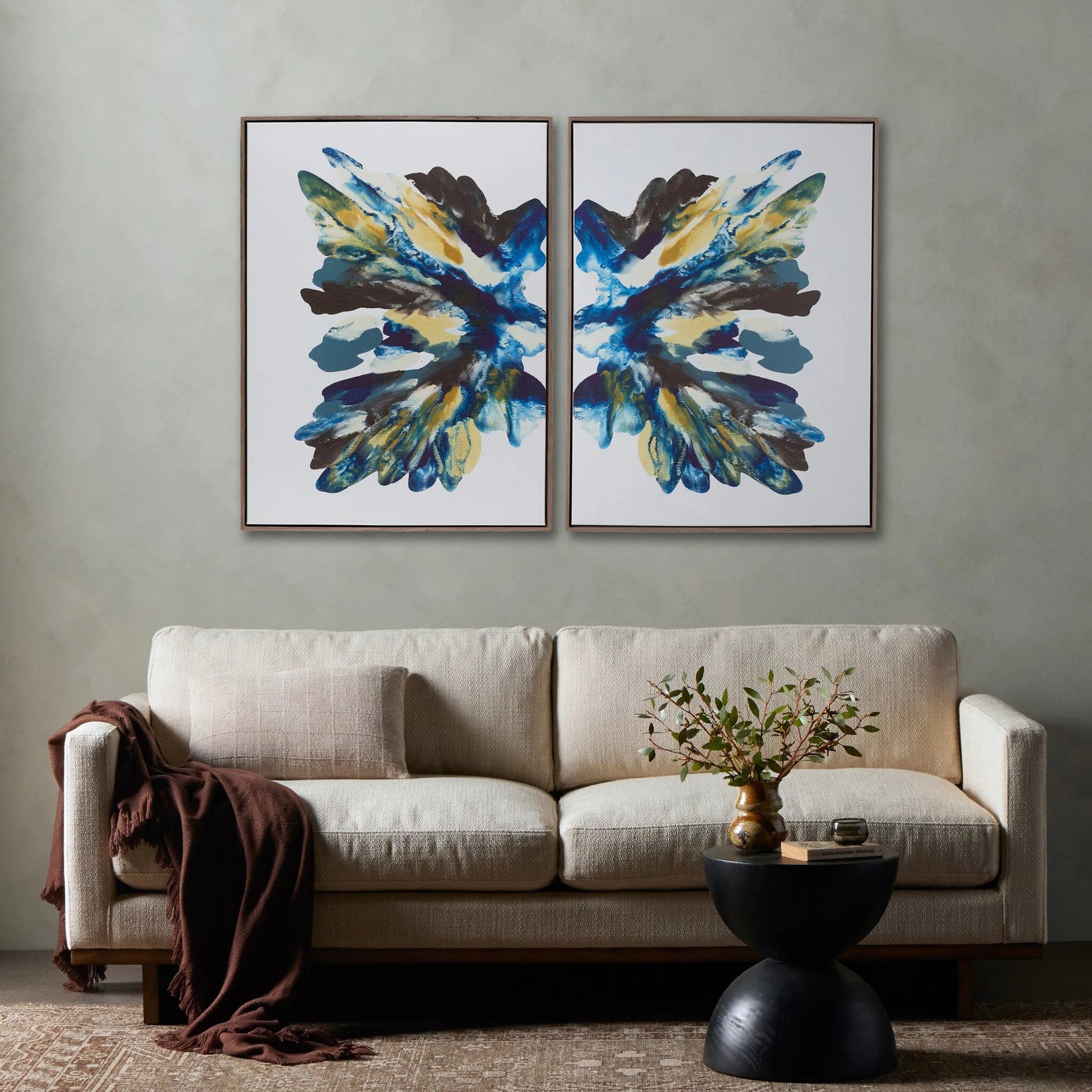 Rorschach Aura Diptych by Orfeo Quagliata by Four Hands in rustic walnut floater, matte canvas. Made from rustic walnut, matte canvas in a eclectic & global style.