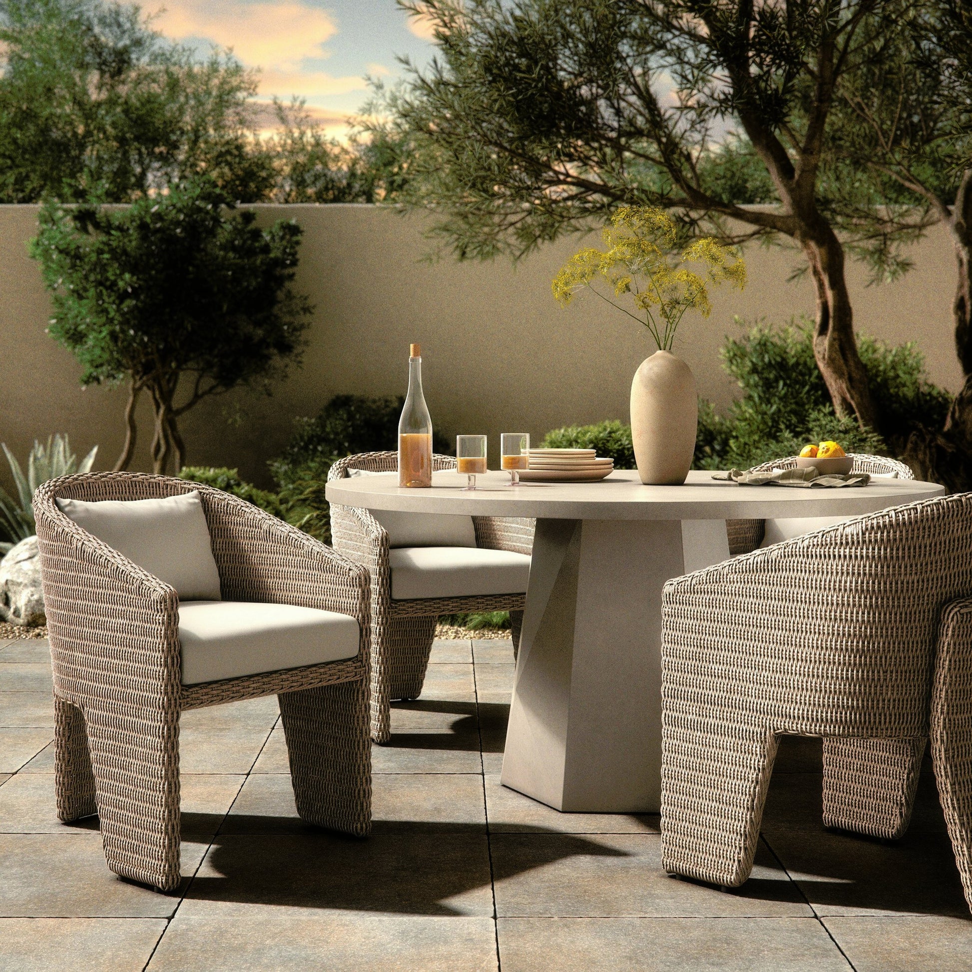 Fae Outdoor Dining Chair by Four Hands in stinson white. Made from 100% olefin, 100% polyethylene in a modern style.