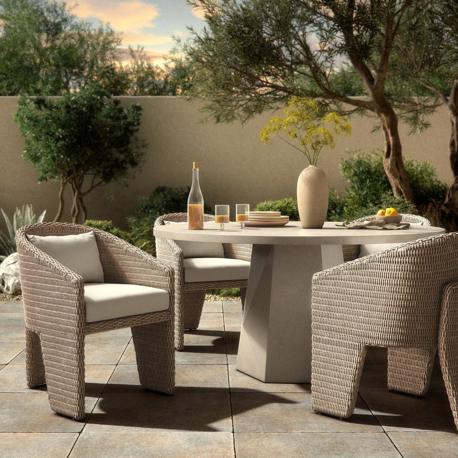 Fae Outdoor Dining Chair by Four Hands in stinson white. Made from 100% olefin, 100% polyethylene in a modern style.