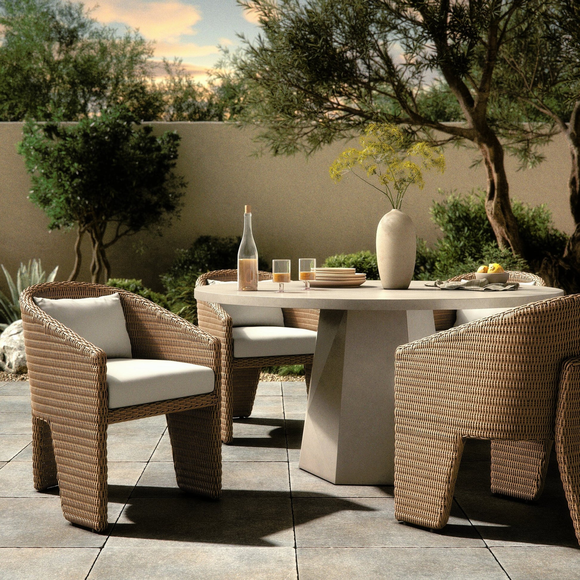 Fae Outdoor Dining Chair by Four Hands in stinson white. Made from 100% olefin, 100% polyethylene in a modern style.