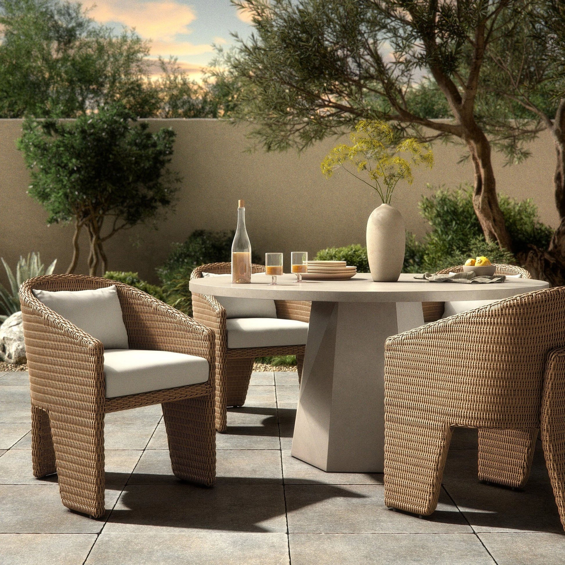 Fae Outdoor Dining Chair by Four Hands in stinson white. Made from 100% olefin, 100% polyethylene in a modern style.
