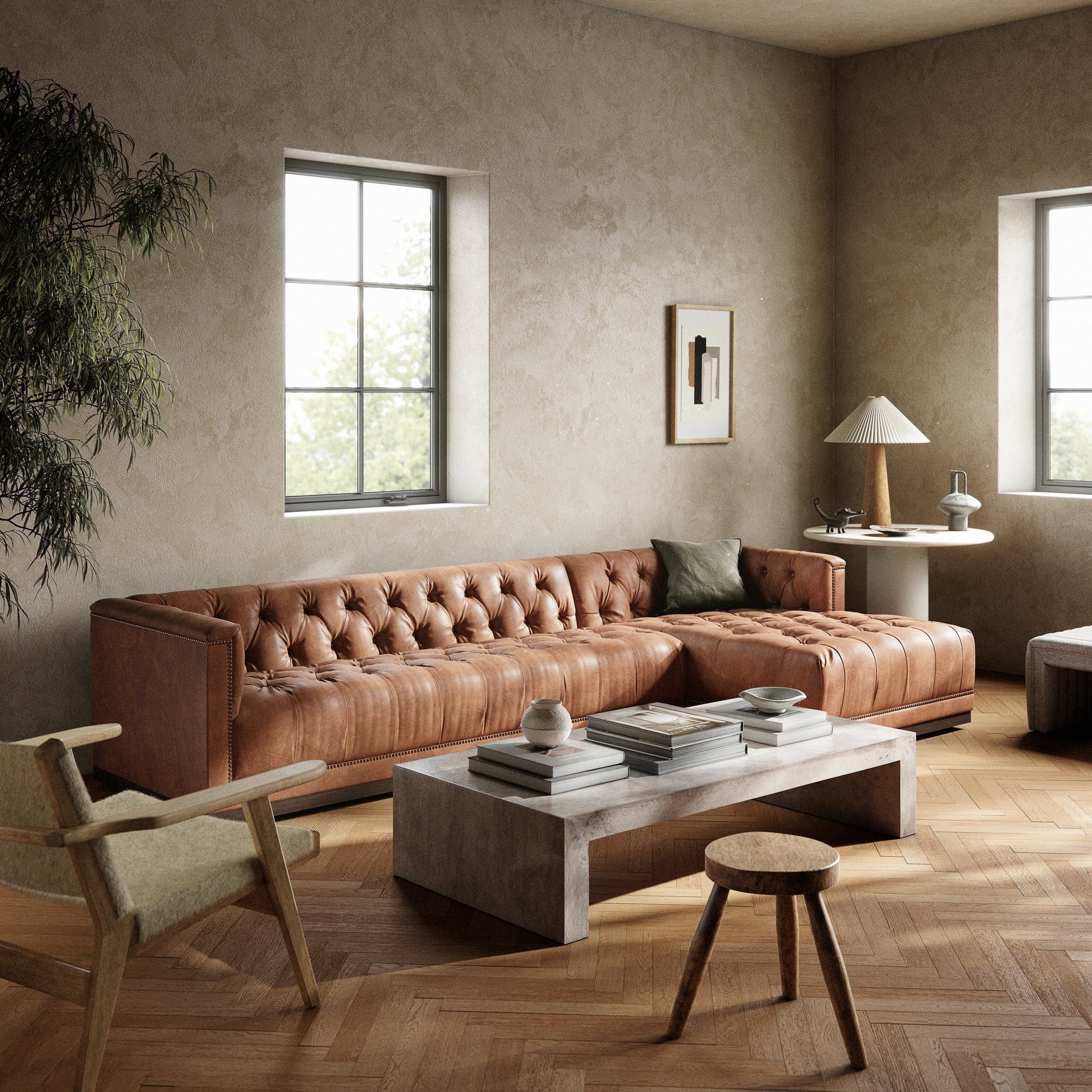 Maxx 2-Piece Sectional by Four Hands in sapphire birch. Made from 92% polyester, 5% cotton, 3% latex, solid parawood, iron in a modern style.