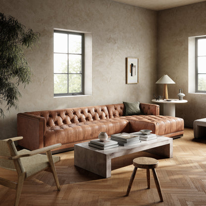 Maxx 2-Piece Sectional by Four Hands in sapphire birch. Made from 92% polyester, 5% cotton, 3% latex, solid parawood, iron in a modern style.