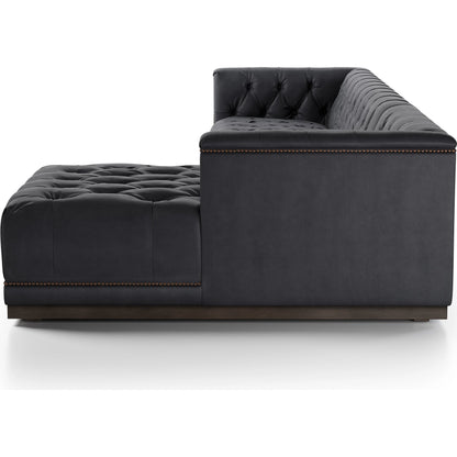 Maxx 2-Piece Sectional by Four Hands in sapphire birch. Made from 92% polyester, 5% cotton, 3% latex, solid parawood, iron in a modern style.