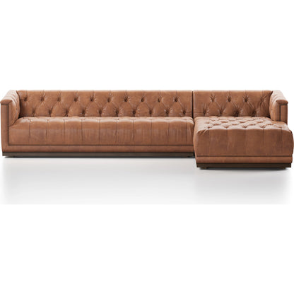 Maxx 2-Piece Sectional by Four Hands in sapphire birch. Made from 92% polyester, 5% cotton, 3% latex, solid parawood, iron in a modern style.