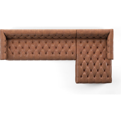 Maxx 2-Piece Sectional by Four Hands in sapphire birch. Made from 92% polyester, 5% cotton, 3% latex, solid parawood, iron in a modern style.