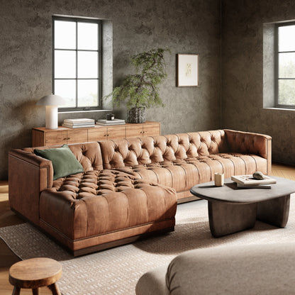 Maxx 2-Piece Sectional by Four Hands in sapphire birch. Made from 92% polyester, 5% cotton, 3% latex, solid parawood, iron in a modern style.