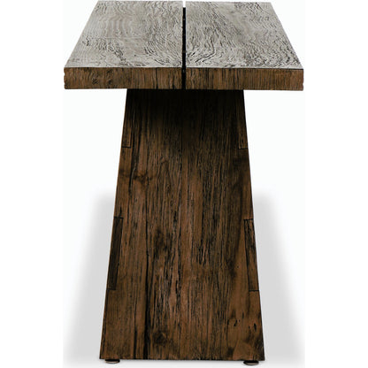 Atlas Console Table by Four Hands in smoked alder. Made from resawn alder, engineered hardwood in a modern style.
