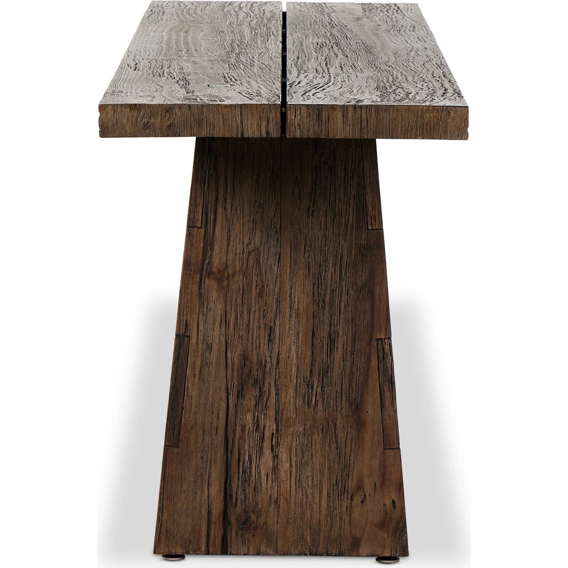 Atlas Console Table by Four Hands in smoked alder. Made from resawn alder, engineered hardwood in a modern style.