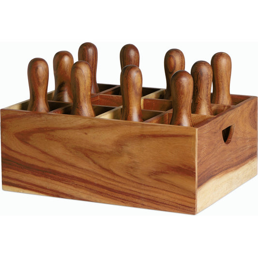 Outdoor Bowling Set by Four Hands in golden guanacaste, carbon black and golden guanacaste. Made from guanacaste solid in a modern style.