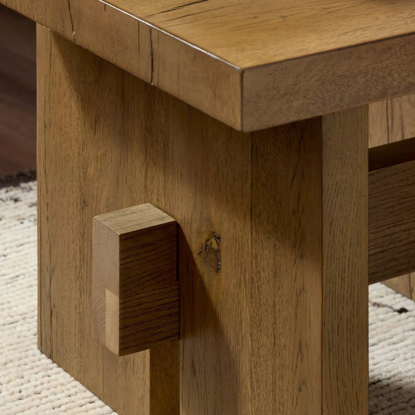 020 SI-2158220 | Closeup | Isaac End Table by Four Hands. Made from thick oak veneer, solid oak in a modern style.