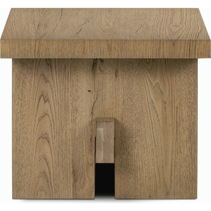 Isaac End Table by Four Hands. Made from thick oak veneer, solid oak in a modern style.
