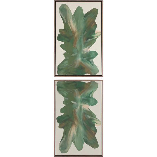 001 SI-2530750 | Primary Silo | Rorschach Forrest Diptych by Orfeo Quagliata by Four Hands in rustic walnut floater, fredrix 558 raw canvas. Made from rustic walnut, raw canvas in a unique style.