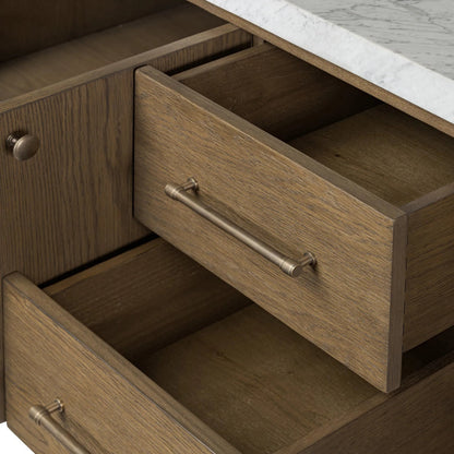 Anthem Double Vanity by Four Hands. Made from thick oak veneer, solid marble in a unique style.