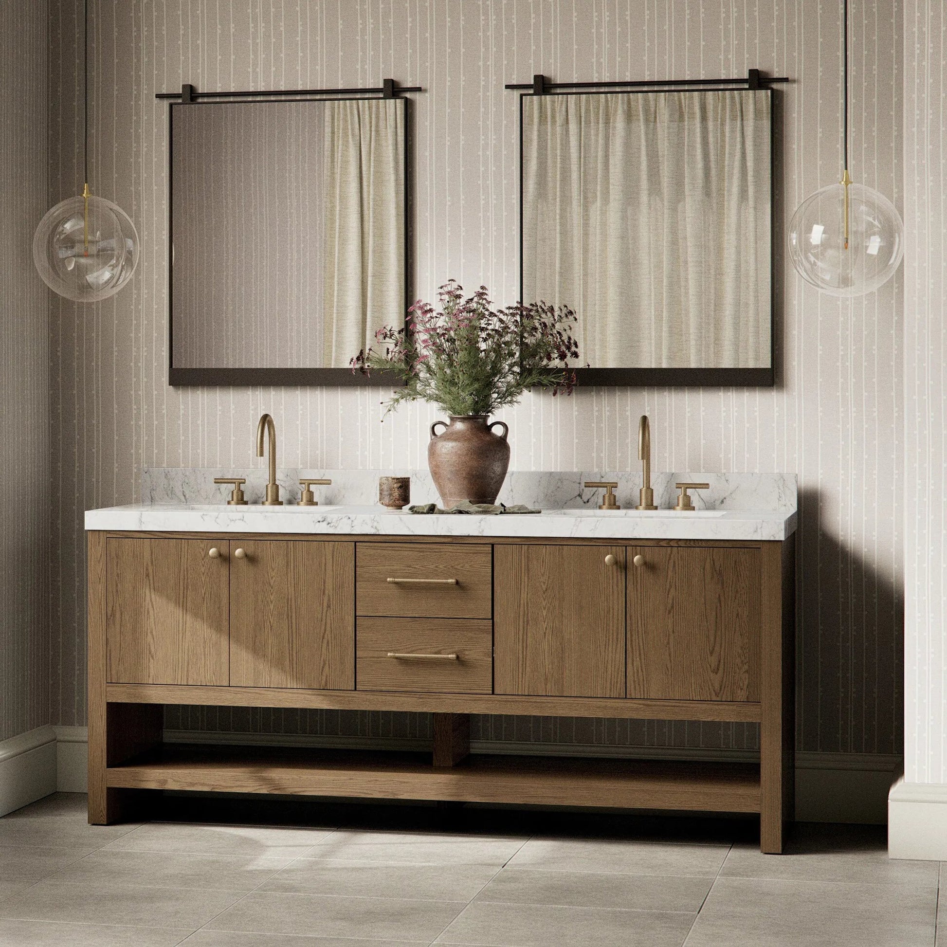 Anthem Double Vanity by Four Hands. Made from thick oak veneer, solid marble in a unique style.