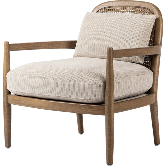 Netta Chair by Four Hands in laine flint, toasted oak, toasted cane. Made from 80% linen, 20% cotton, solid oak, cane in a modern style.