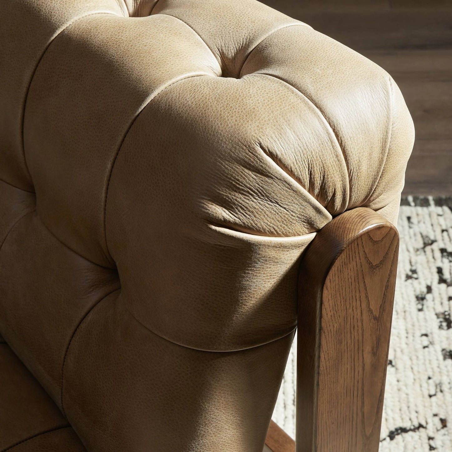 021 SI-2137407 | Closeup | Jeremiah Chair by Four Hands in palermo drift and terra brown ash. Made from top grain leather, solid ash, 100% polyester in a modern style.