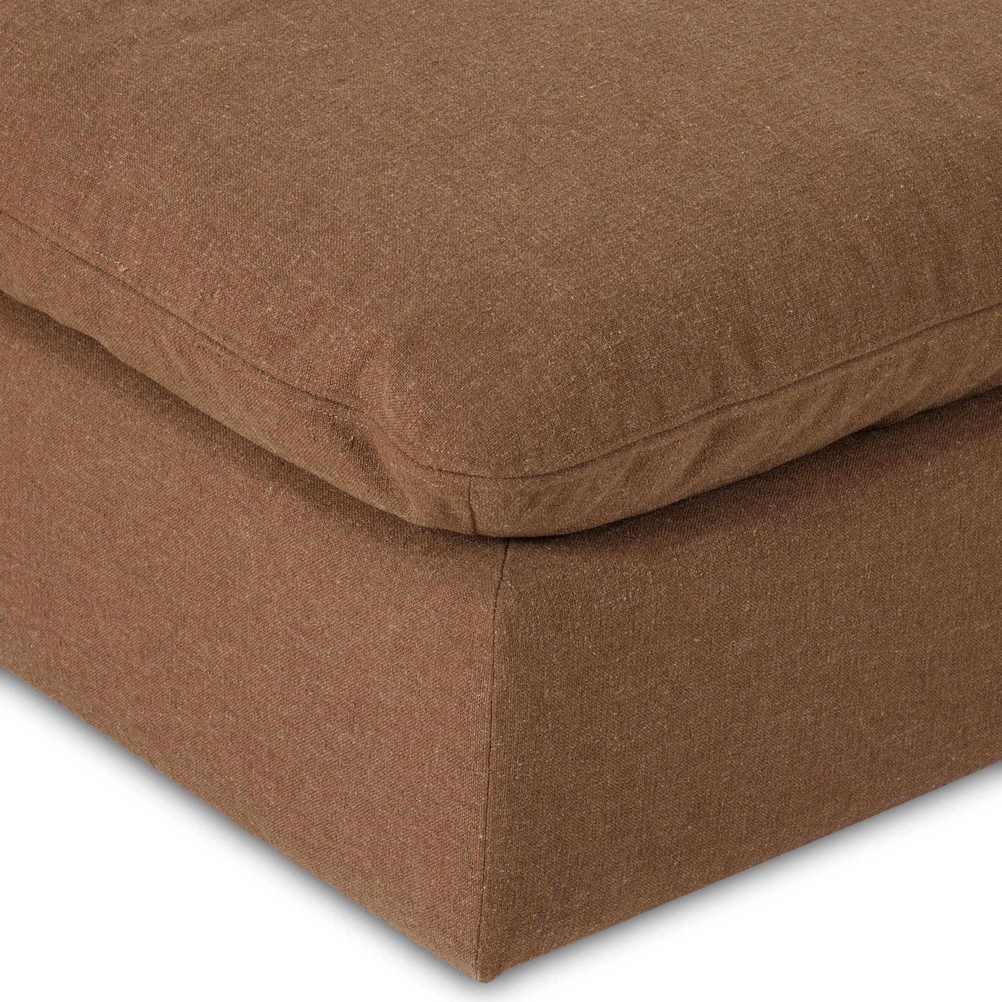 Ingel 4-Piece Sectional with Ottoman by Four Hands in antwerp cafe. Made from 39% linen, 35% cotton, 26% polyester, poplar plywood, 100% polyester in a modern style.