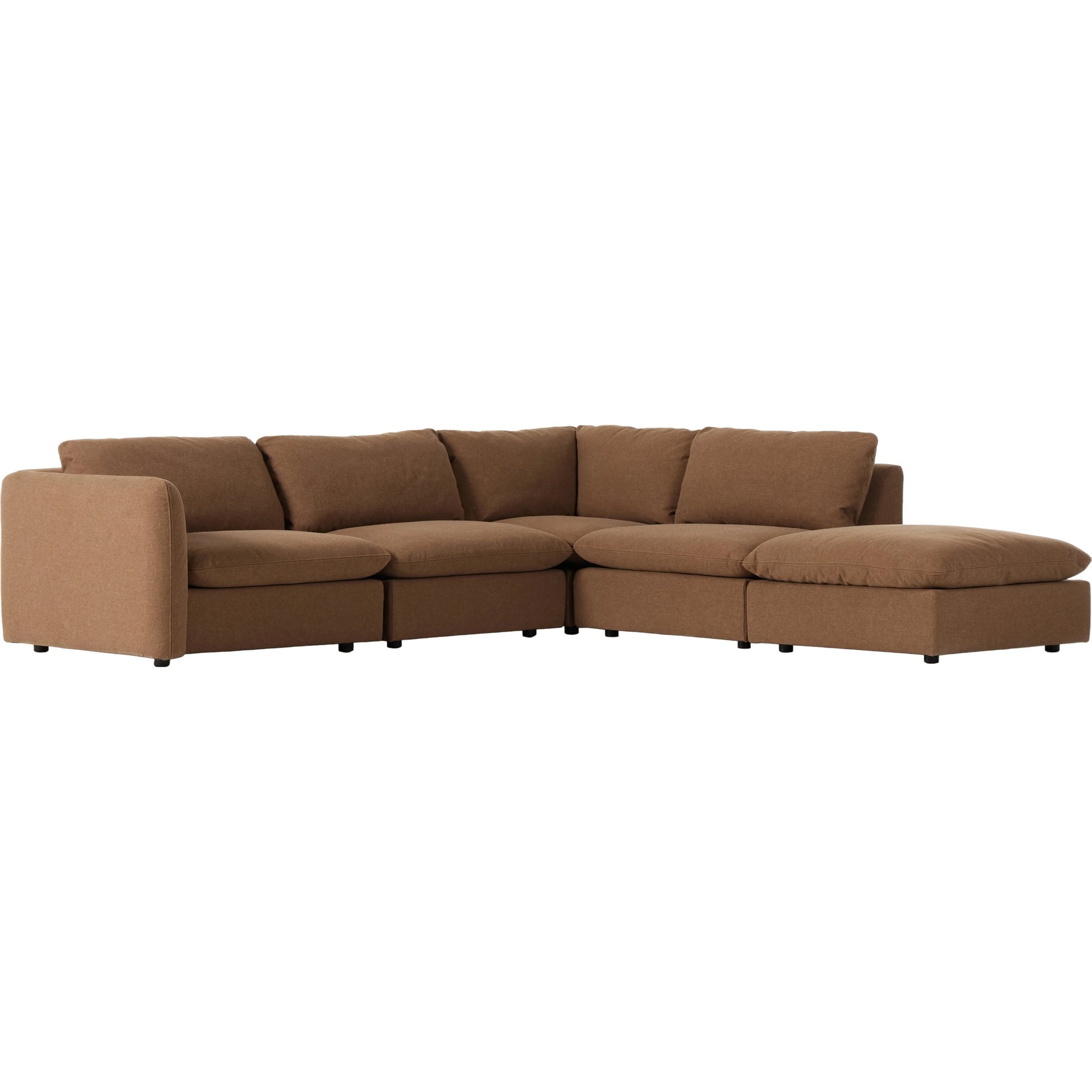 Ingel 4-Piece Sectional with Ottoman by Four Hands in antwerp cafe. Made from 39% linen, 35% cotton, 26% polyester, poplar plywood, 100% polyester in a modern style.