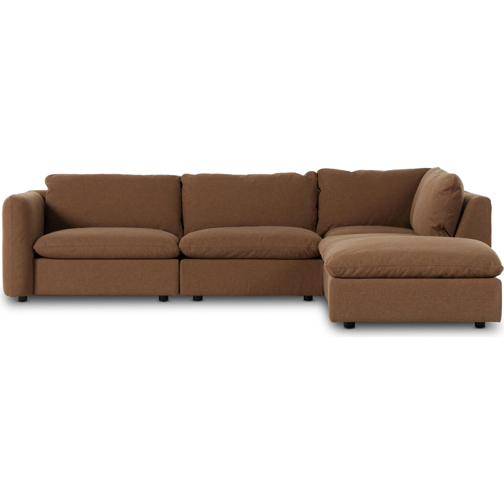 Ingel 4-Piece Sectional with Ottoman by Four Hands in antwerp cafe. Made from 39% linen, 35% cotton, 26% polyester, poplar plywood, 100% polyester in a modern style.