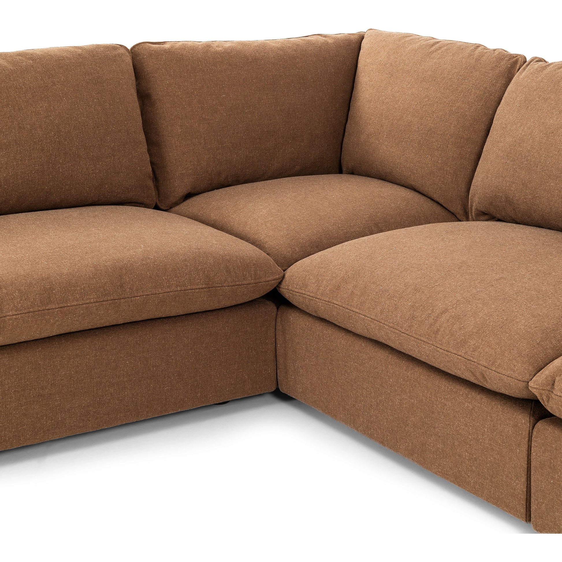 Ingel 4-Piece Sectional with Ottoman by Four Hands in antwerp cafe. Made from 39% linen, 35% cotton, 26% polyester, poplar plywood, 100% polyester in a modern style.