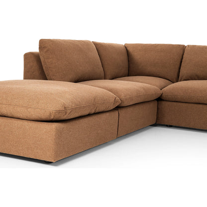 Ingel 4-Piece Sectional with Ottoman by Four Hands in antwerp cafe. Made from 39% linen, 35% cotton, 26% polyester, poplar plywood, 100% polyester in a modern style.