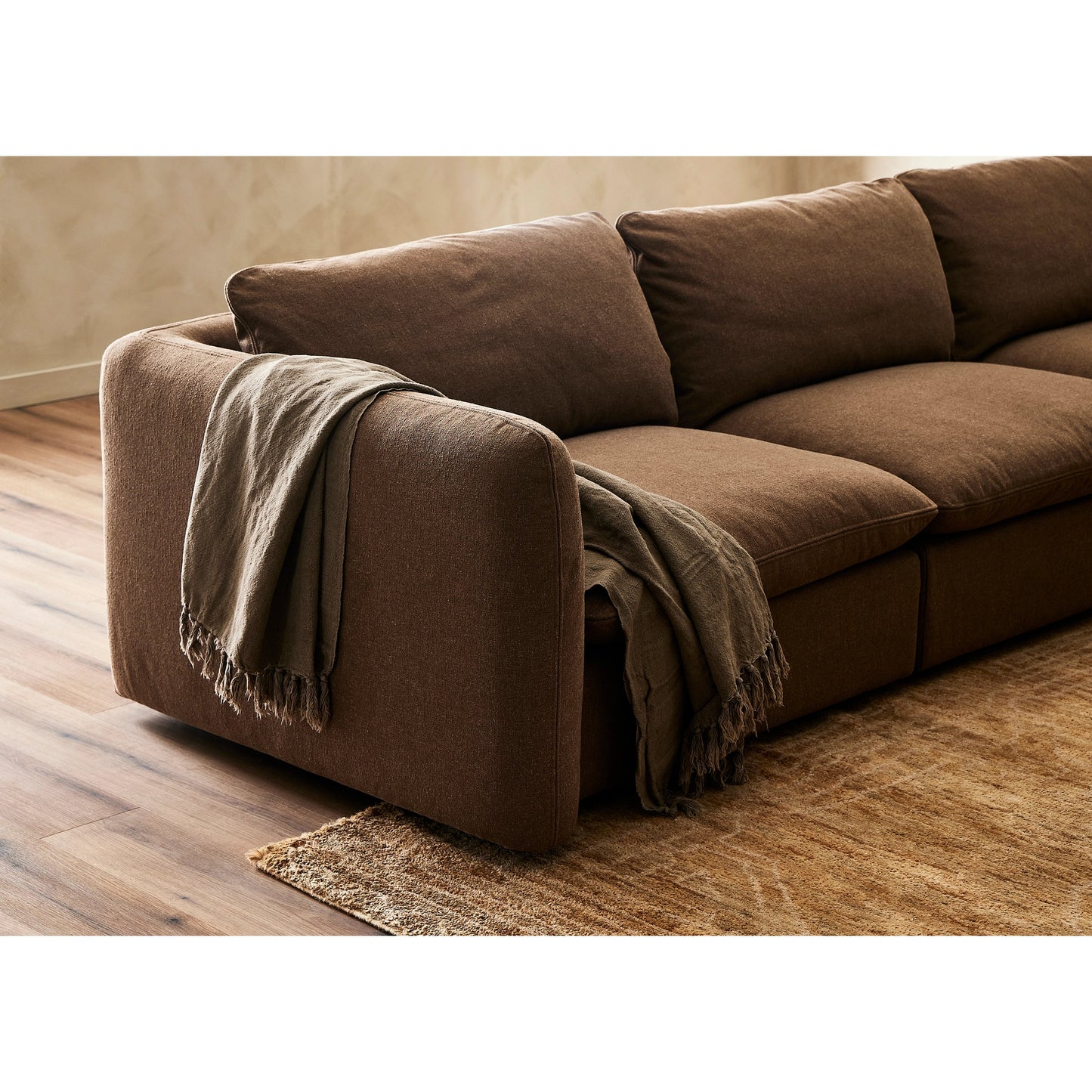 014 SI-2074381 | Lifestyle | Ingel 5-Piece Sectional by Four Hands. Made from 39% linen, 35% cotton, 26% polyester, poplar plywood, 100% polyester in a modern style.