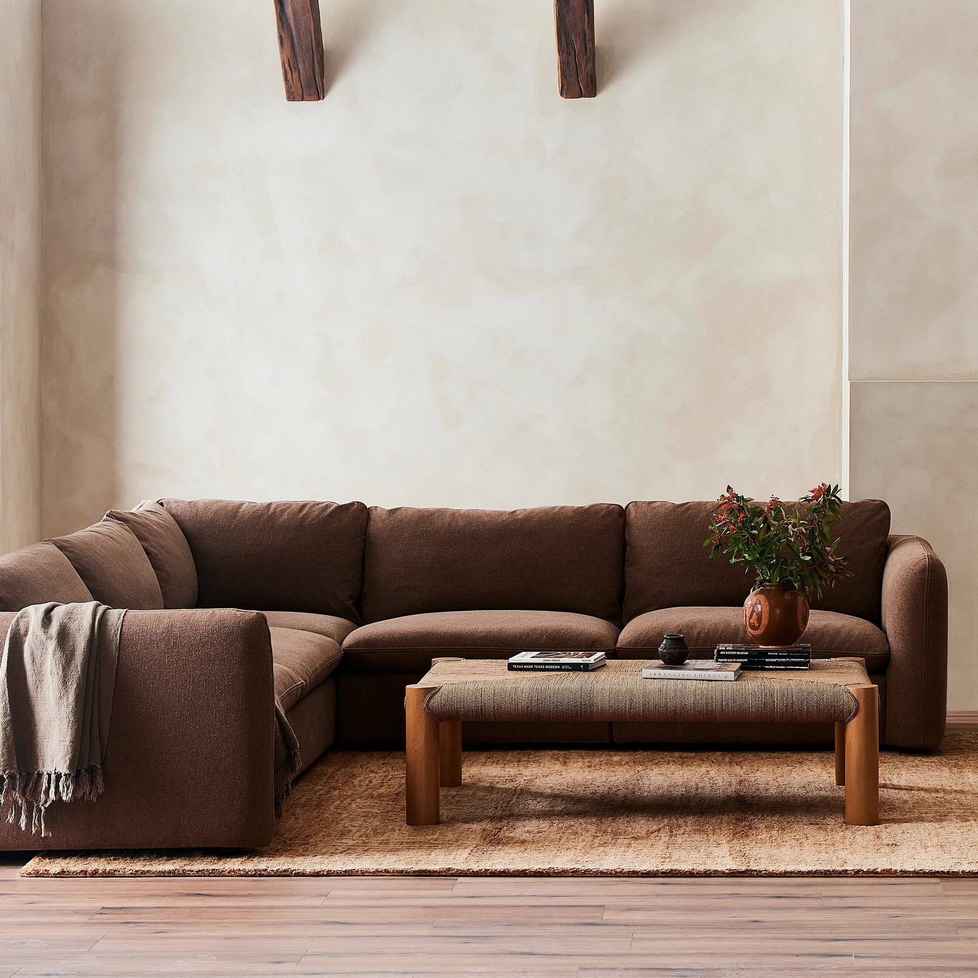 Ingel 5-Piece Sectional by Four Hands. Made from 39% linen, 35% cotton, 26% polyester, poplar plywood, 100% polyester in a modern style.