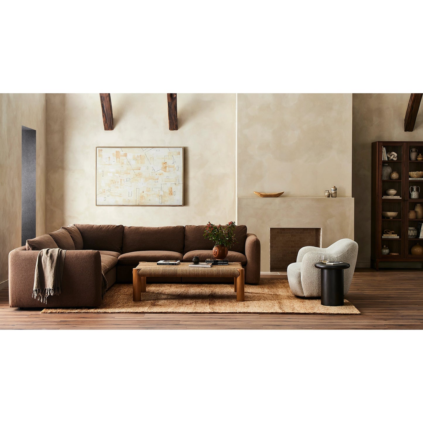 005 SI-2074381 | Lifestyle | Ingel 5-Piece Sectional by Four Hands. Made from 39% linen, 35% cotton, 26% polyester, poplar plywood, 100% polyester in a modern style.