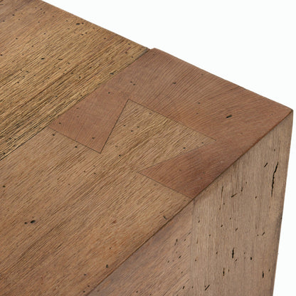 Abaso Small Square Coffee Table by Four Hands in ebony rustic wormwood oak. Made from thick oak veneer, engineered hardwood in a modern style.