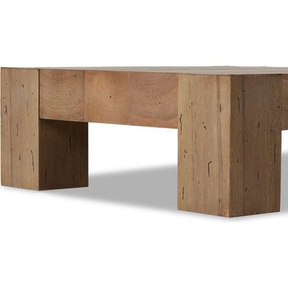 Abaso Small Square Coffee Table by Four Hands in ebony rustic wormwood oak. Made from thick oak veneer, engineered hardwood in a modern style.