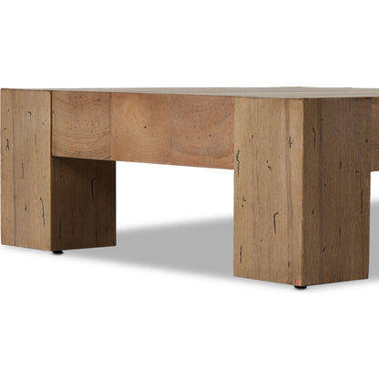 Abaso Small Square Coffee Table by Four Hands in ebony rustic wormwood oak. Made from thick oak veneer, engineered hardwood in a modern style.