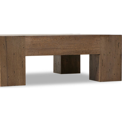 Abaso Small Square Coffee Table by Four Hands in ebony rustic wormwood oak. Made from thick oak veneer, engineered hardwood in a modern style.