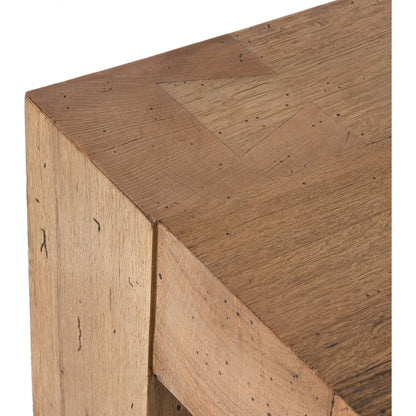 Abaso Small Square Coffee Table by Four Hands in ebony rustic wormwood oak. Made from thick oak veneer, engineered hardwood in a modern style.