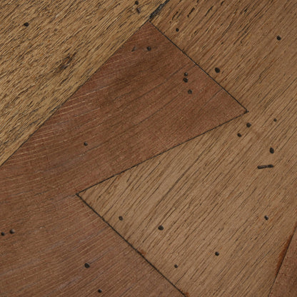 Abaso Small Square Coffee Table by Four Hands in ebony rustic wormwood oak. Made from thick oak veneer, engineered hardwood in a modern style.