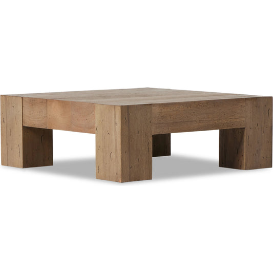 001 SI-2000880 | Primary Silo | Abaso Small Square Coffee Table by Four Hands in ebony rustic wormwood oak. Made from thick oak veneer, engineered hardwood in a modern style.