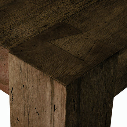 Abaso Small Square Coffee Table by Four Hands in ebony rustic wormwood oak. Made from thick oak veneer, engineered hardwood in a modern style.