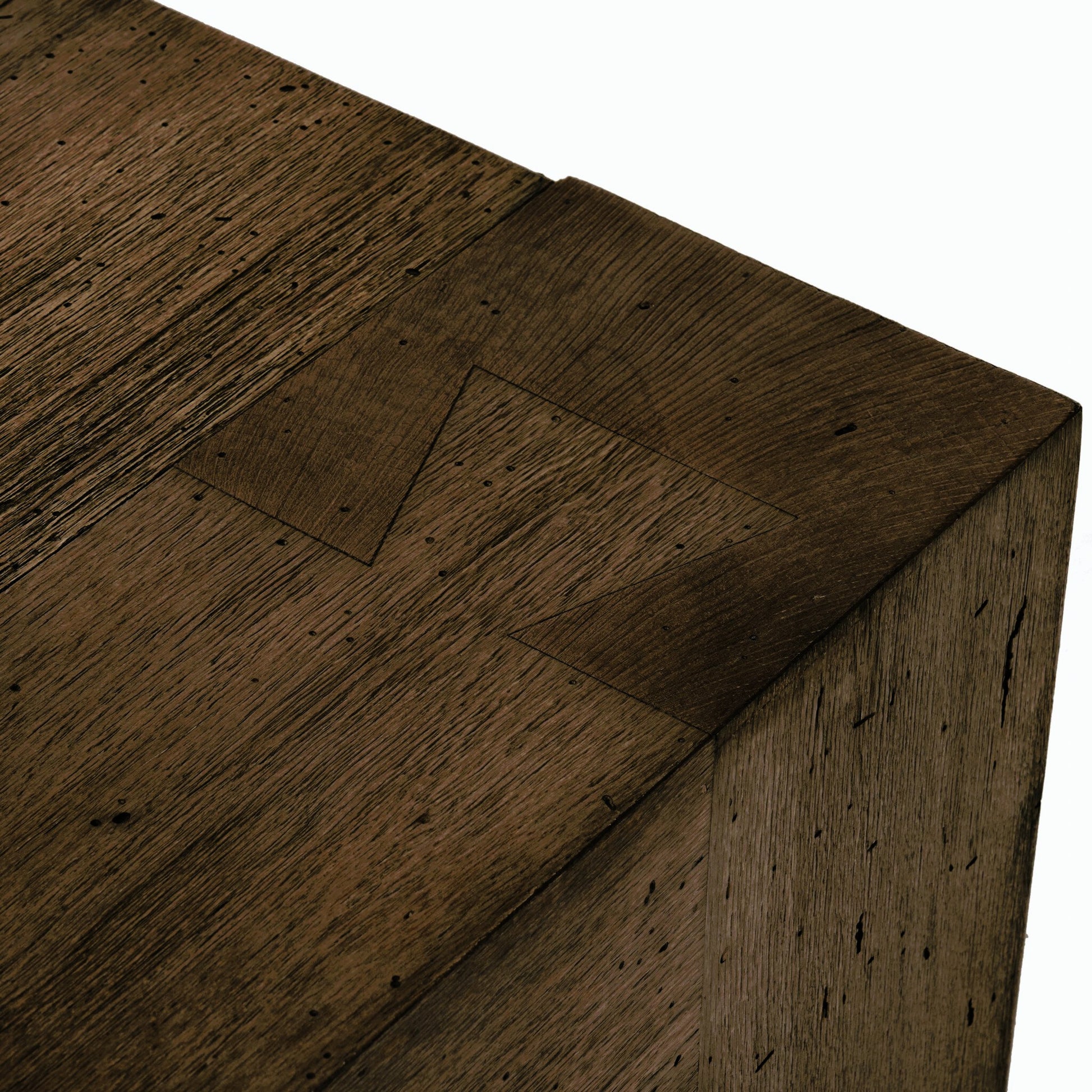 Abaso Small Square Coffee Table by Four Hands in ebony rustic wormwood oak. Made from thick oak veneer, engineered hardwood in a modern style.